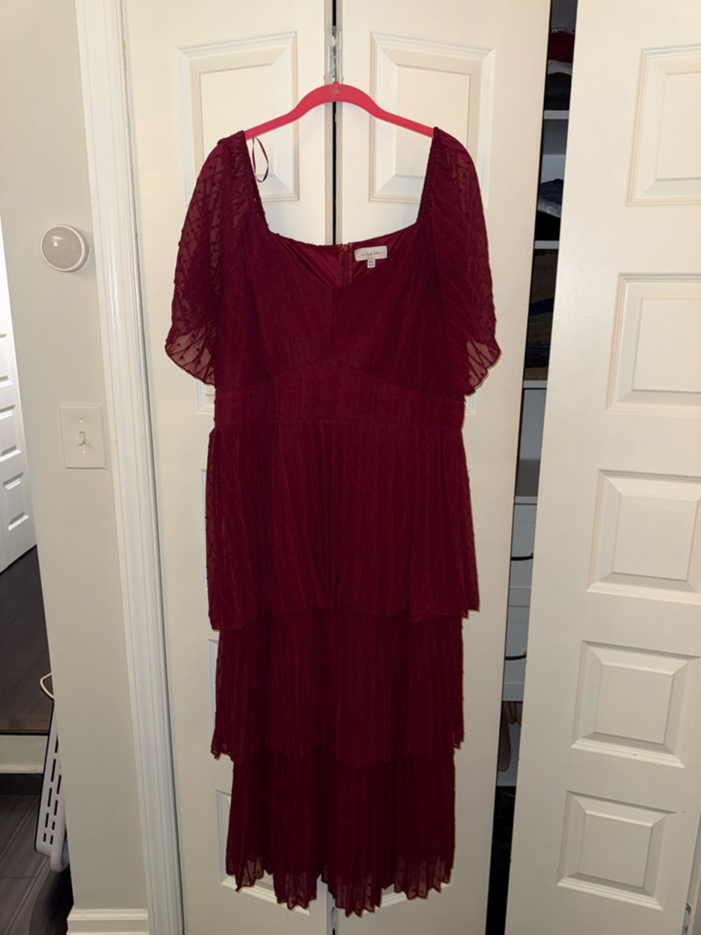 Formal Burgundy Tiered Chiffon Dress